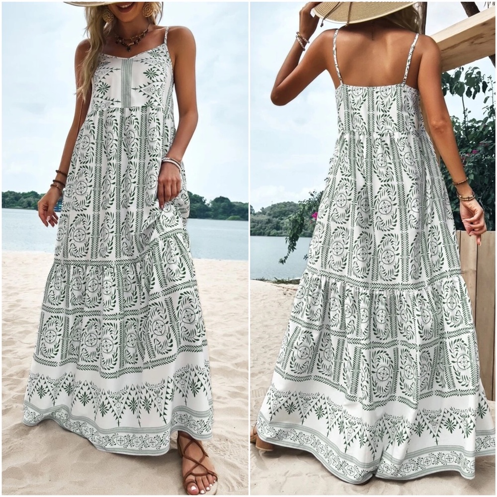 Boho Tropical Plants Print Cami Maxi Dress - Picture 6 of 6
